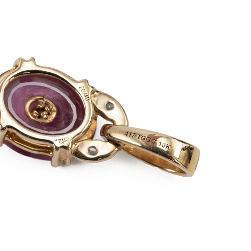 160 - Glenn Lehrer, a pair of ruby and diamond earrings and a matching pendant, all stamped 