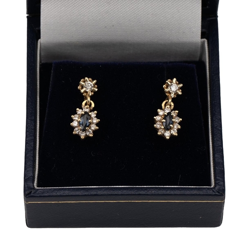 162 - Pair of sapphire and diamond stud earrings, unmarked, 2.17 grams, tested as 14ct.