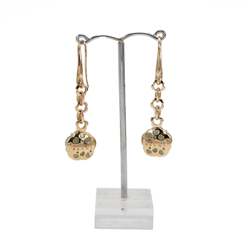 172 - Pasquale Bruni, a pair of yellow metal, diamond, and jade set drop earrings, the flower-shaped jade ... 