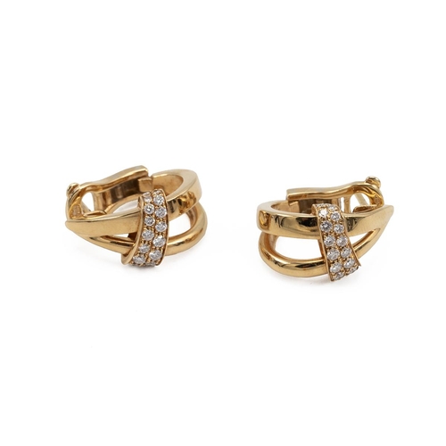 173 - Pair of yellow metal Asprey stud earrings, of curved form and each set with 18 brilliant cut diamond... 