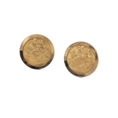 195 - Pair of half sovereign cufflinks, 1908 and 1906, each in 9ct gold mounts, 14.94 grams.