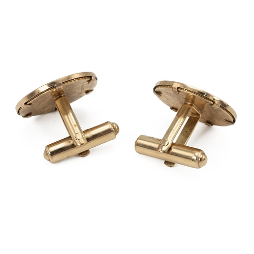 195 - Pair of half sovereign cufflinks, 1908 and 1906, each in 9ct gold mounts, 14.94 grams.