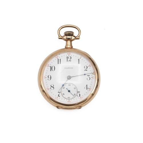 226 - American Illinois gilt open faced pocket watch the white dial with subsidiary seconds dial, case num... 