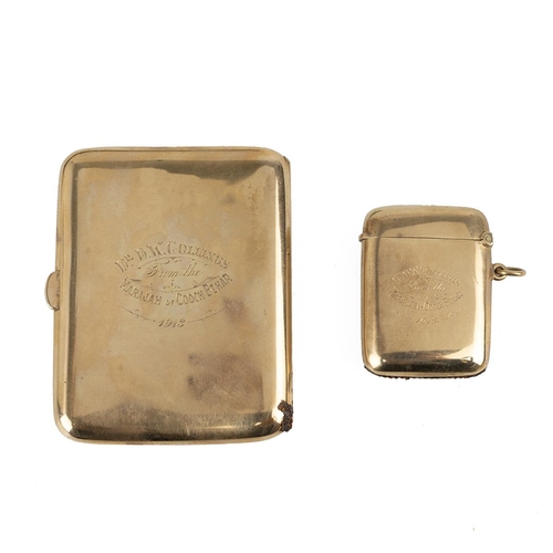 239 - 9ct Gold cigarette case and matching vesta case hallmarked Chester 1910 with inscription Dr D.W.Coll... 