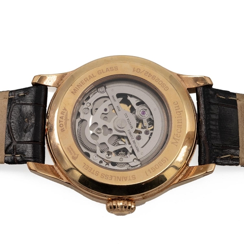 247 - Rotary Mechanique Skeleton Wristwatch, automatic, GS02942/01, 15085, 44mm gold plated case silvered ... 