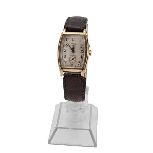 248 - J.W.Benson 9ct gold gents wristwatch, Art Deco, Hallmarked c1948. Manual wind, 23mm case, silvered d... 