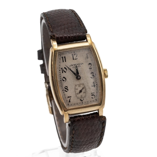 248 - J.W.Benson 9ct gold gents wristwatch, Art Deco, Hallmarked c1948. Manual wind, 23mm case, silvered d... 