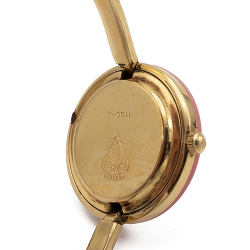 249 - Ladies Gucci 11/12 gold tone bangle watch with colour change bezels. White dial with 11 coloured int... 