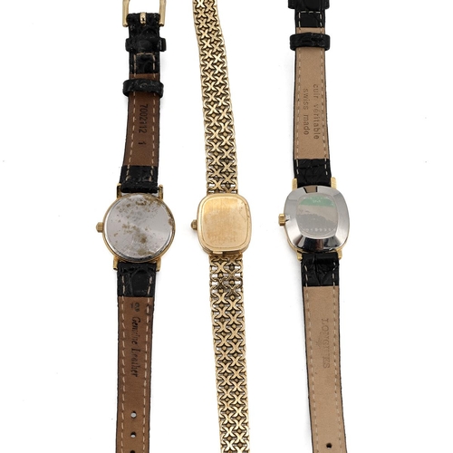 251 - Lady's 9ct gold Longines watch and strap, 22.53, cased, along with two ladies Longines Quartz watche... 