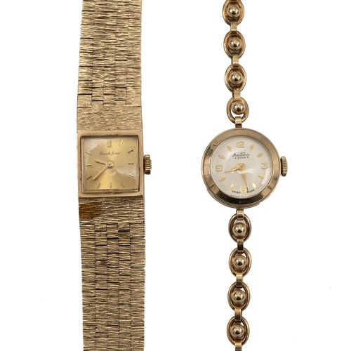 252 - Bueche-Girod and Bentima 9ct gold watches. Bueche-Girod manual wind ladies cocktail watch, c1970s, 1... 