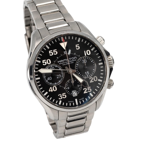 253 - Gents Hamilton Khaki Automatic chronograph Calibre H31 wristwatch. Stainless steel with black dial, ... 