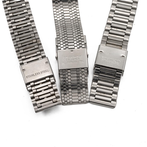 256 - Two digital Seiko stainless steel watches, along with a Citizen stainless steel digital watch. (3)