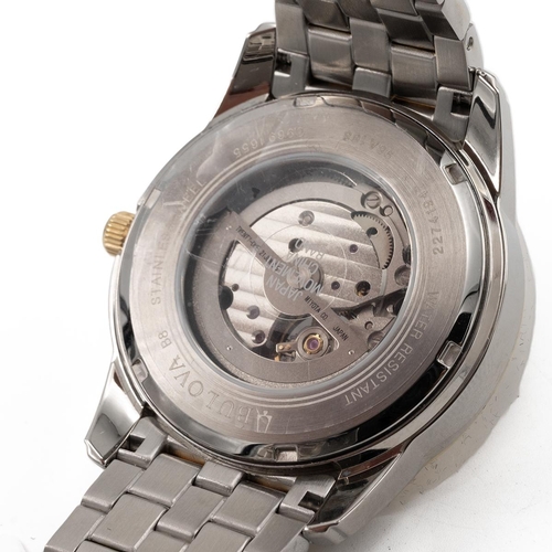 271 - As new Bulova Automatic 98A168 21 jewel wristwatch. Open heart dial with black sunburst face, gold t... 