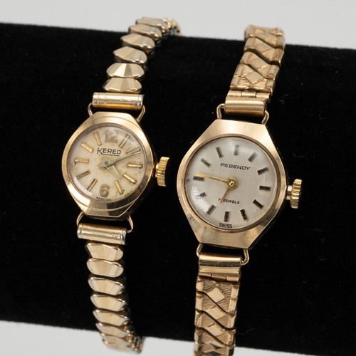 275 - 4 x 9ct vintage gold watches. Leonex 15 Jewel, anti-magnetic, 30mm case, white dial with gold tone a... 