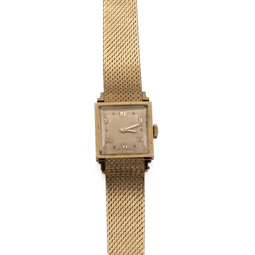 278 - 18ct gold vintage ladies wrist watch with 18ct hallmarked gold strap with square face with 10 minute... 