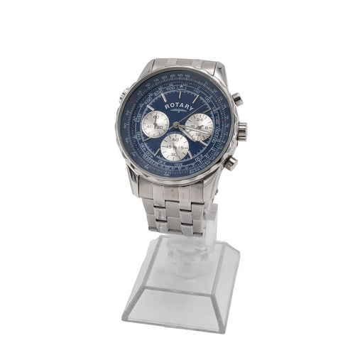 279 - Rotary gentleman's Quartz Chronograph wristwatch with blue dial and batons with stainless steel stra... 