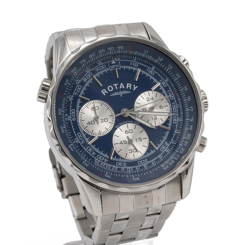 279 - Rotary gentleman's Quartz Chronograph wristwatch with blue dial and batons with stainless steel stra... 