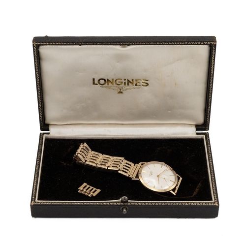 284 - Vintage Longines Gentleman's gilt wristwatch with gate bracelet strap with gilt battons and hands wi... 