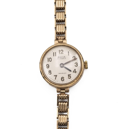 286 - 9ct gold hallmarked Avia Incabloc 17 jewel ladies wristwatch with 9ct gold hallmarked gate strap wei... 