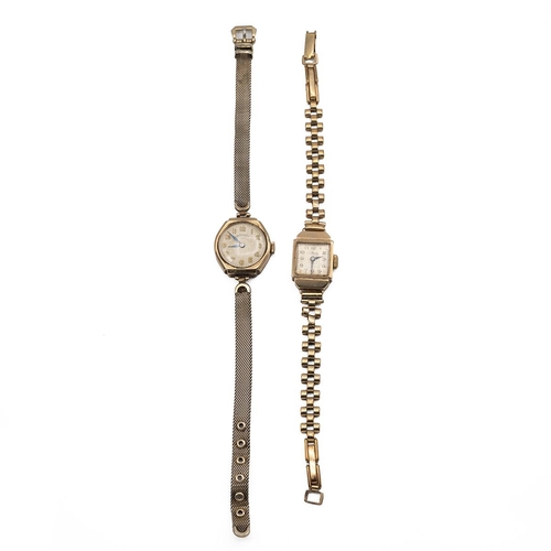 288 - Two 9ct gold hallmarked ladies wristwatches, Avia in the Art Deco style and a Rotary, both with roll... 