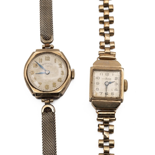 288 - Two 9ct gold hallmarked ladies wristwatches, Avia in the Art Deco style and a Rotary, both with roll... 