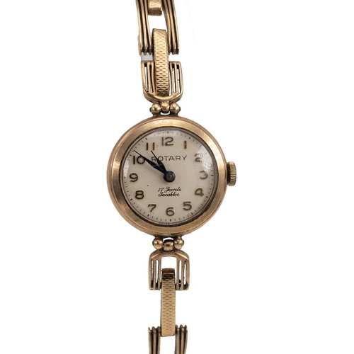 290 - 9ct gold hallmarked ladies Rotary Incabloc 17 jewels wristwatch with 9ct gold hallmarked strap total... 