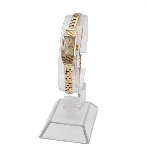 291 - 9ct gold ladies watch and strap, on a brick link strap, 14.90 grams.