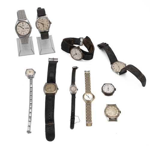 293 - Assorted wrist watches, including a military trench watch, vintage Omega, silver cased in red presen... 