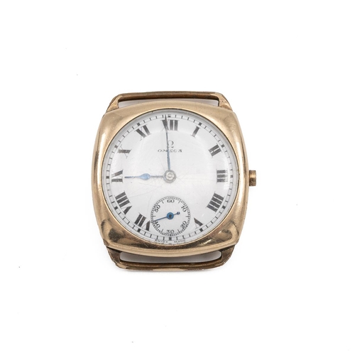 297 - 9ct gold Omega watch of square form the circular white dial with Roman numerals and subsidiary secon... 