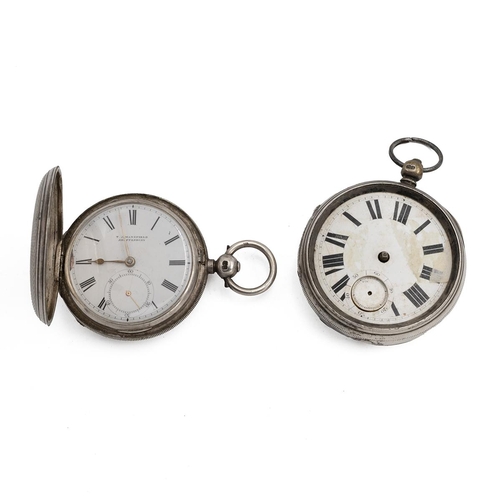 301 - Two silver cased pocket watches. One marked TJ Mansfield, Shaftsbury and another unmarked. Also a go... 