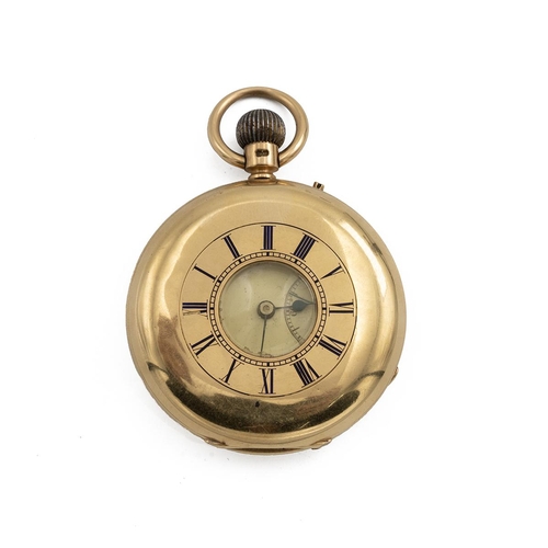 303 - 18ct gold Half Hunter pocket watch, c1896. Maker P&A Guye, London, keyless wind, 48mm case, whit... 