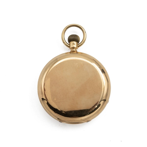 304 - Gold Hunter 18ct gold pocket watch. Keyless wind, 50mm case, no maker mark, 15 jewel, white dial wit... 