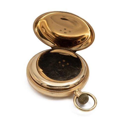 304 - Gold Hunter 18ct gold pocket watch. Keyless wind, 50mm case, no maker mark, 15 jewel, white dial wit... 