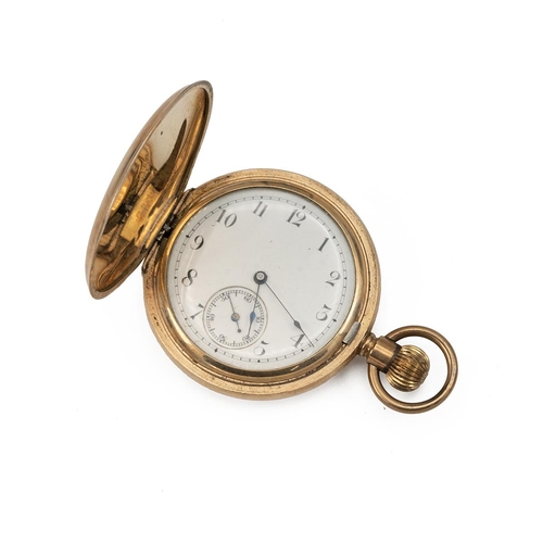 309 - Lady Waltham gold plated keyless winding full Hunter pocket watch with subsidiary seconds dial, Arab... 