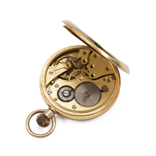 311 - 18ct gold pocket watch and 9ct rose gold Albert fob chain. Keyless winding, 48mm case with white dia... 