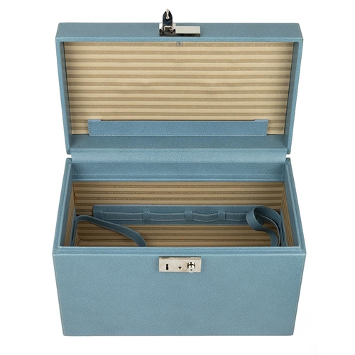 324 - Asprey of London: a pale blue leather clad vanity case (36cm x 24cm x 21.5cm) with lockable hinged l... 