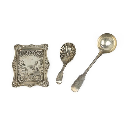 424 - Silver to include: a small ladle hallmarked Dublin 1824 by Walter Peter; a caddy spoon hallmarked, n... 