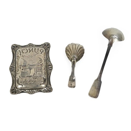 424 - Silver to include: a small ladle hallmarked Dublin 1824 by Walter Peter; a caddy spoon hallmarked, n... 