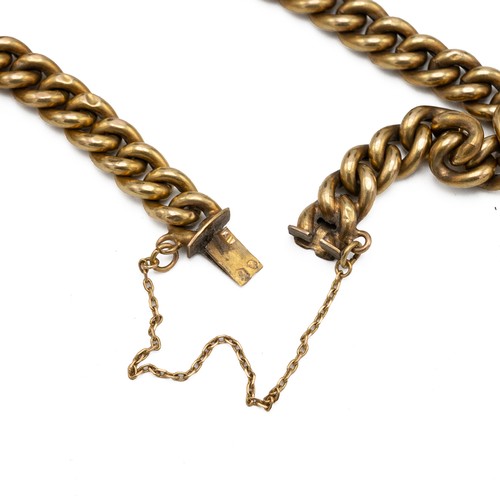 155 - Yellow metal tested 18ct gold chain link bracelet with safety chain weight 6.6 grams.