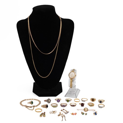 237 - Collection of jewellery to including 9ct and yellow metal ring, necklaces, Avia watch, tested as 9ct... 