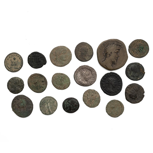 15 - Eighteen (18) Roman silver and bronze coins, including Crispus and Probus, a Sestertius, and a billo... 