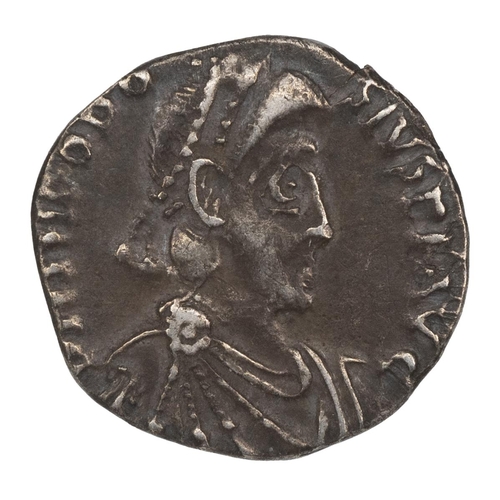 12 - Theodosius I the Great (379-395 AD) silver Siliqua, Trier. Obverse: diademed, draped bust, right, 'D... 