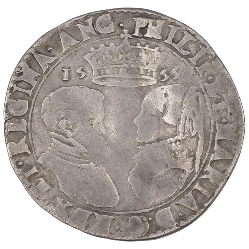 23 - 1555 Philip and Mary silver Shilling, English titles (S 2501, North 1968). Obverse: facing busts wit... 