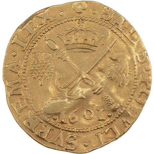 24 - Scotland, 1601 James VI gold Sword And Sceptre/120 Shilling (S 5460). Obverse: crowned royal arms of... 