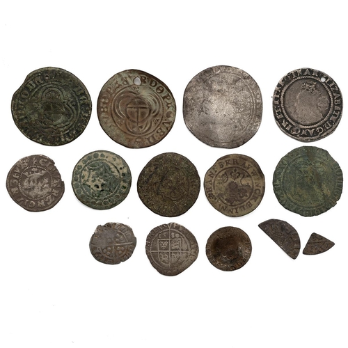 30 - Fourteen (14) British hammered coins and medieval jetons, including 1580 Elizabeth I Threepence; 175... 