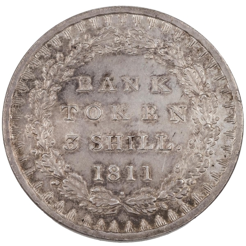 44 - 1811 George III silver Three Shillings Bank Token, 26 acorns (S 3769, ESC 408 A1/A2, Bull 2065). Obv... 