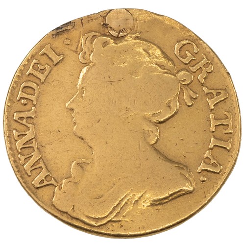 37 - 1713 Anne gold Guinea (S 3574, Bull 477). Obverse: third bust, left, 'ANNA · DEI · GRATIA ·' around.... 