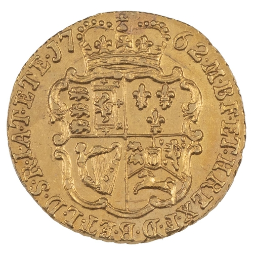 42 - 1762 one year only type George III gold Quarter Guinea (S 3741, Bull 886). Obverse: laureate bust, f... 