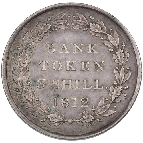 45 - 1812 George III silver Three Shillings Bank Token, second head (S 3770, ESC 416, Bull 2079). Obverse... 