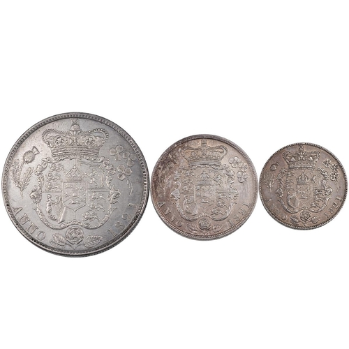 65 - Three (3) 1821 George IV silver coins, including Halfcrown, lighter garnishing (S 3807, ESC 631, Bul... 